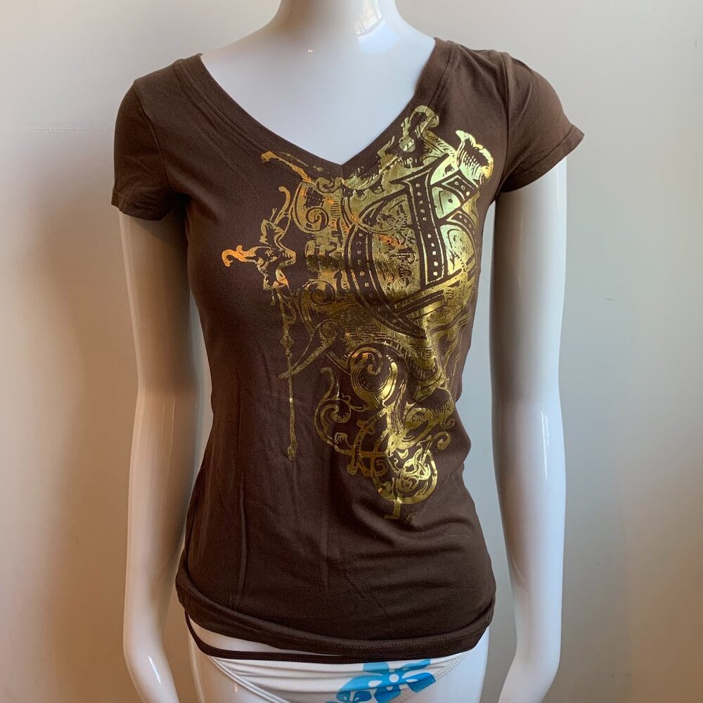 Billabong Vintage Y2K RARE brown & gold logo fitted t-shirt tshirt bikinico